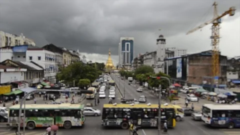 Buses driving in Yangon (Rangoon), Myanmar (Burma) Stock Footage 90915342