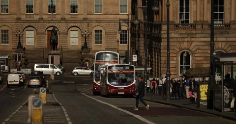 Buses on North Bridge in central Edinburgh, Scotland. Video stock 98974741