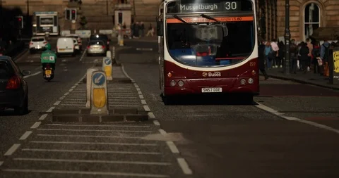 Buses on North Bridge in central Edinburgh, Scotland. Video stock 98975584
