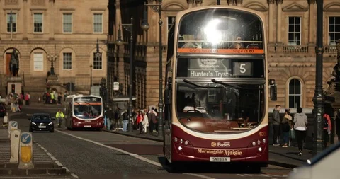 Buses on North Bridge in central Edinburgh, Scotland. Stock Footage 98976648
