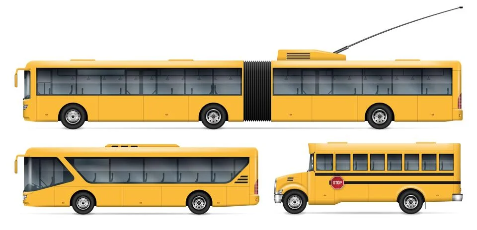 Buses side view realistic vector illustration Stock Illustration