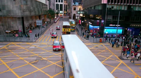 BUSES TRAMS ON DES VOEUX CENTRAL HONG KONG CHINA Stock Footage 67938369