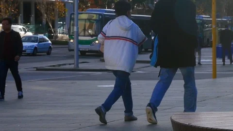 Buses turning at an intersection in the city - public transport Stock Footage 92925757
