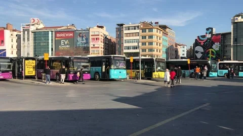 Buses waiting at the bus platform Stock Footage 146046743