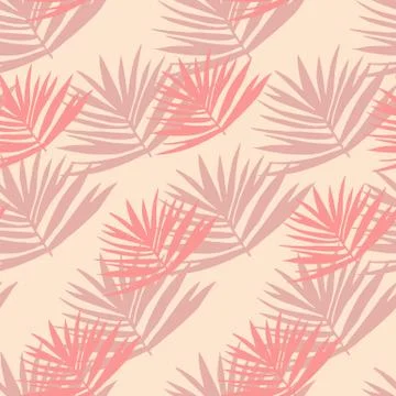 Bush leafs seamless doodle pattern. Light pastel background with pink and lil Stock Illustration