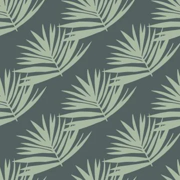 Bush tropic silhouettes seamless pattern. Hand drawn foliage in grey color on Stock Illustration