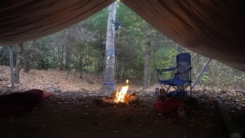 Bushcraft Campfire within Survival Tarp Stock Video Pond5