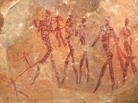 Bushmen (San) rock painting depicting human figures, South Africa Stock Photos
