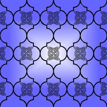 Bushy black geometric pattern on a blue background, tile, symmetrical repeat Stock Illustration