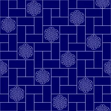Bushy white geometric pattern on a blue background, tile, symmetrical repeat Stock Illustration