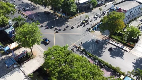 The busiest traffic light intersection in Banjarmasin, the intersection ent.. Stock Footage 314786479