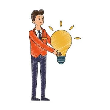 Busimessman with bulb symbol scribble Stock Illustration