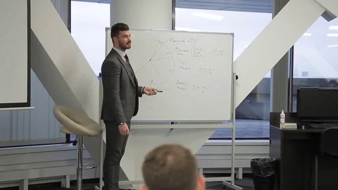 The busimessman presents his report in big bright office. Stock Footage 85459990