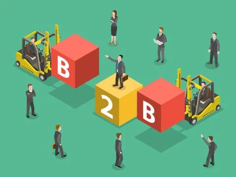 Busines to business flat isometric vector. Stock Illustration
