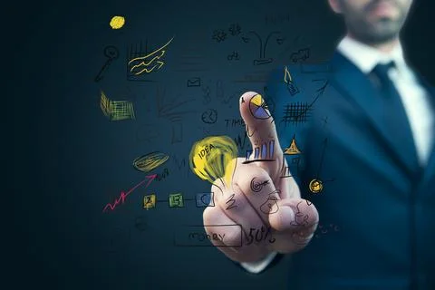 Busines man hands idea with plan Stock Photos