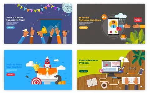 Busines software solutions, super successful team, create business proposal Ilustração Stock