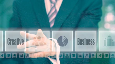 Businesman pressing a Marketing concept button Stock Footage 65288535