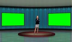 Business 001 TV Studio Set - Virtual Green Screen Background PSD PSD Template