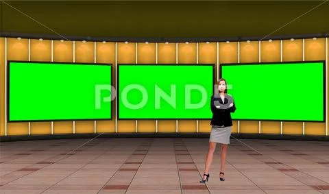 Business 002 TV Studio Set - Virtual Green Screen Background PSD PSDテンプレート
