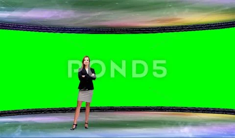 Business 005 TV Studio Set - Virtual Green Screen Background PSD PSD Template