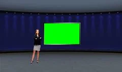 Business 009 TV Studio Set - Virtual Green Screen Background PSD PSD Template
