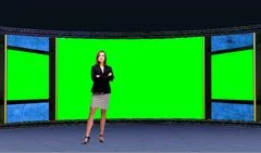 Business 015 TV Studio Set - Virtual Green Screen Background PSD PSD Template