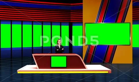 Business 016 TV Studio Set - Virtual Green Screen Background PSD PSD Template