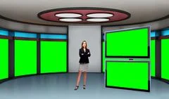 Business 020 TV Studio Set - Virtual Green Screen Background PSD PSD Template