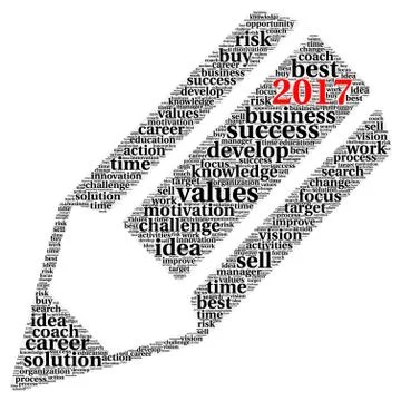 Business 2017 word cloud concept in pencil shape Stock Illustration