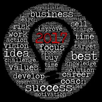 Business 2017 word cloud concept in light bulb shape Stock Illustration