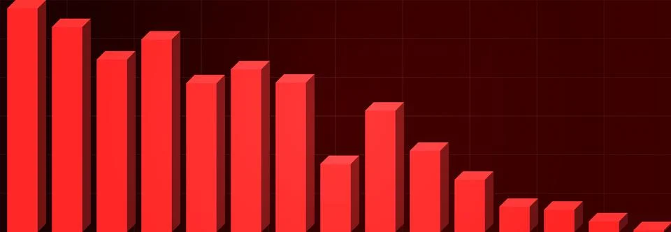 Business 3D Chart With Red Declining Bars On Dark Grid Background, Showing Stock Illustration