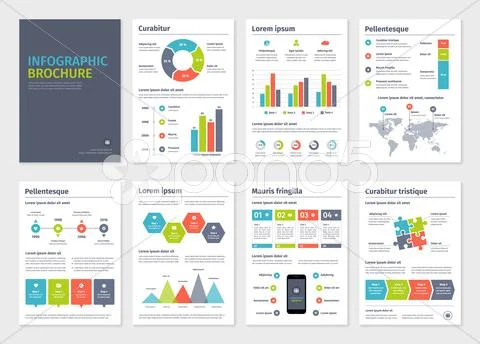 Business A4 brochures with infographic vector elements Stock Illustration