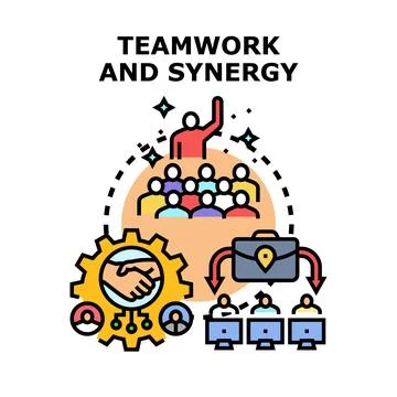 Business achieving goals through teamwork and synergy concept Stock Illustration