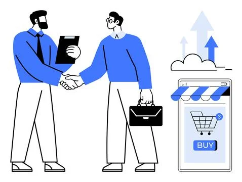 Business Agreement and E-Commerce Growth Concept with Digital Elements Stock Illustration