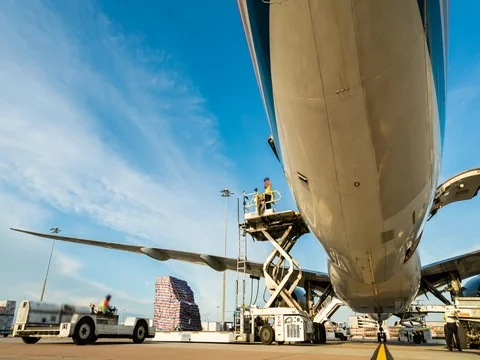 Business of air cargo freighter with import and export Stock Footage