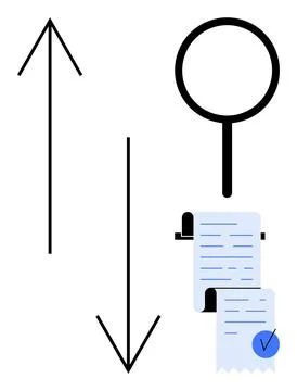 Business Analysis and Data Management with Arrow and Magnifying Glass Stock Illustration