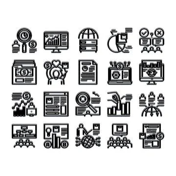 Business analysis and data management line icon set Illustrazione stock
