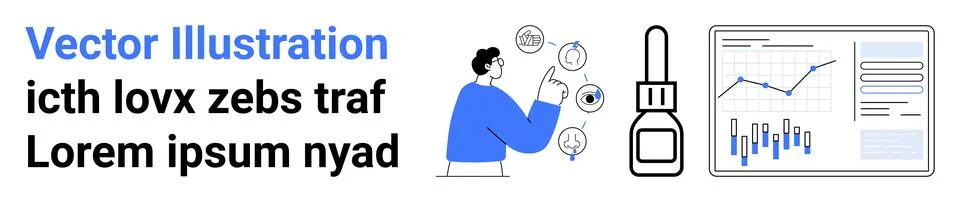 Business Analysis and Data Presentation with Charts and Research Icons Stock Illustration