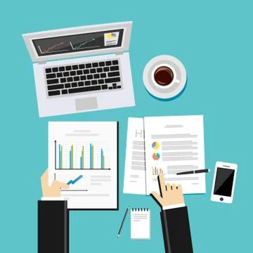 Business analysis and evaluation concept illustration. Flat design illustrati Stock Illustration
