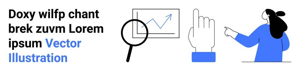 Business Analysis and Presentation with Graphs, Hand Gestures, and Magnifyi.. Stock Illustration