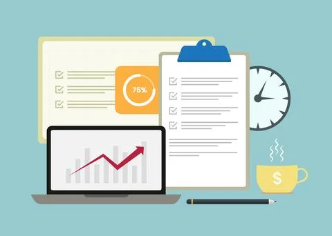Business analysis and progress report presentation simple flat illustration Illustrazione stock