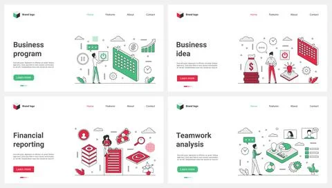 Business analysis and teamwork, program planning, finance report set and tiny Illustrazione stock
