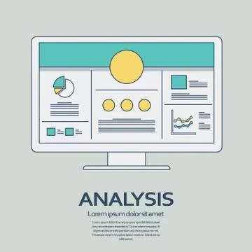 Business analysis background with computer devices and line art icons responsive Stock Illustration
