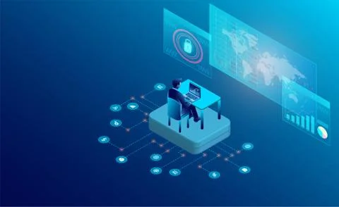 Business analysis concept with characters. Interface to tracking website inte Stock Illustration
