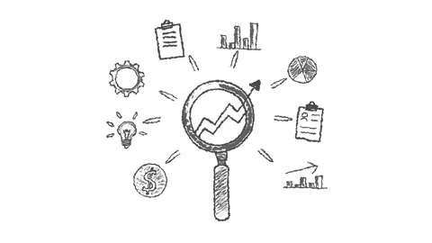 Business Analysis Concept A hand-drawn magnifying glass with line graph upw.. Stock Footage 305709616