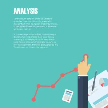 Business analysis concept with text space. Finance symbols and businessman hand Stock Illustration