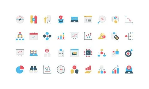 Business analysis, data analytics of expert, AI solutions dashboard color icon Illustrazione stock