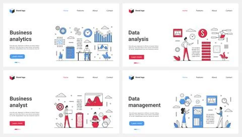 Business analysis, data analytics process and management set and work of tiny Stock Illustration
