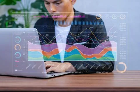 Business Analysis with Data Visualization on Laptop Screen Stock Photos