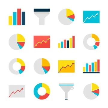 Business Analysis Graph and Chart Flat Objects Set isolated over White Stock Illustration